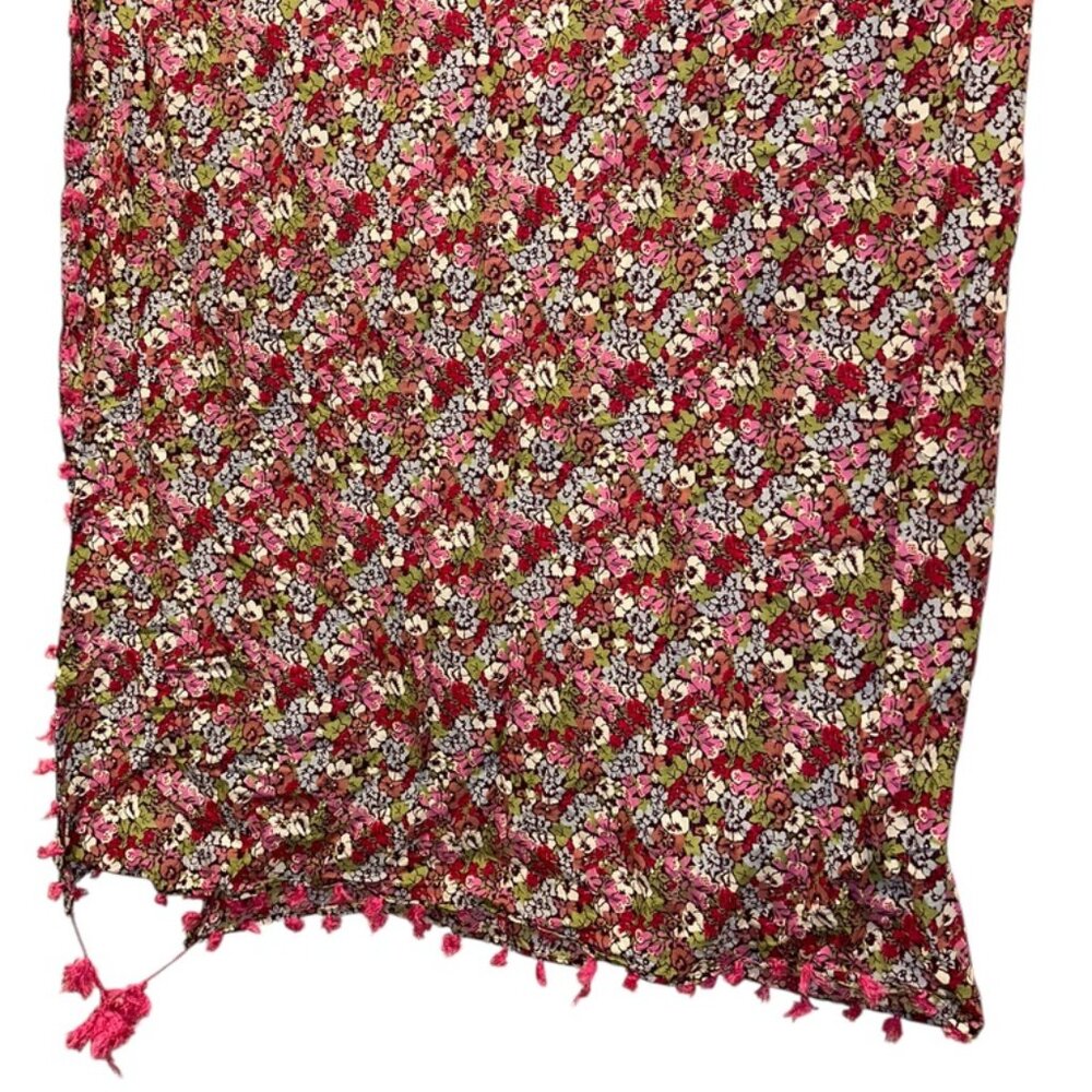 pink blue white red FLOWERS liberty-style print tassel trim large square scarf